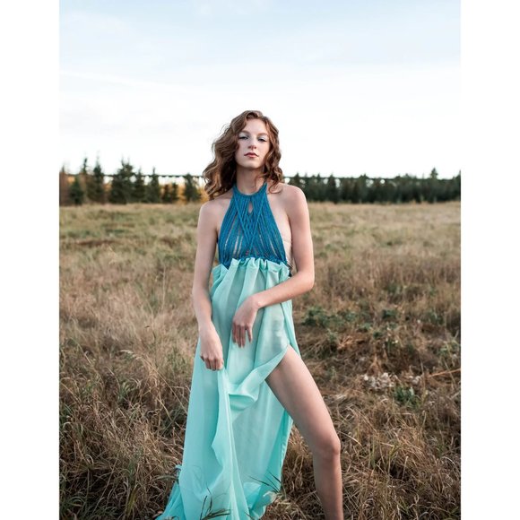 Macreme Women's Blue top Boho Style flowy bottom Handmade Maxi Dress New - Picture 5 of 9